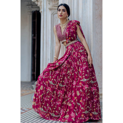 Paulmi & Harsh Jamuni Chintz Jal Printed Lehenga (Set of 3)