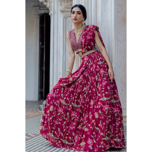 Paulmi & Harsh Jamuni Chintz Jal Printed Lehenga (Set of 3)