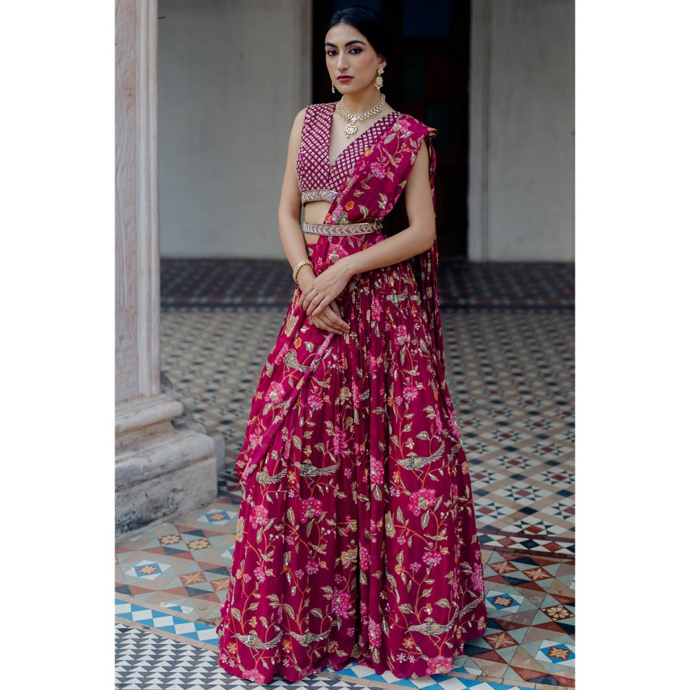 Paulmi & Harsh Jamuni Chintz Jal Printed Lehenga (Set of 3)