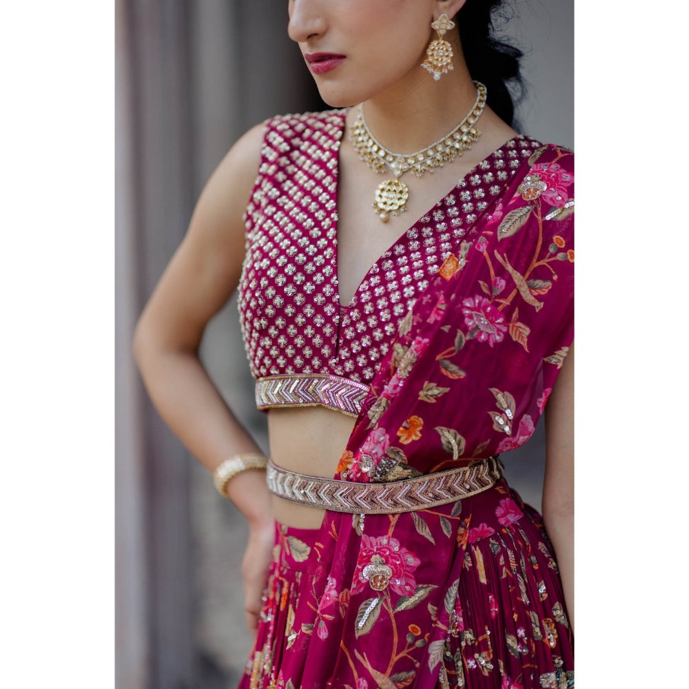 Paulmi & Harsh Jamuni Chintz Jal Printed Lehenga (Set of 3)