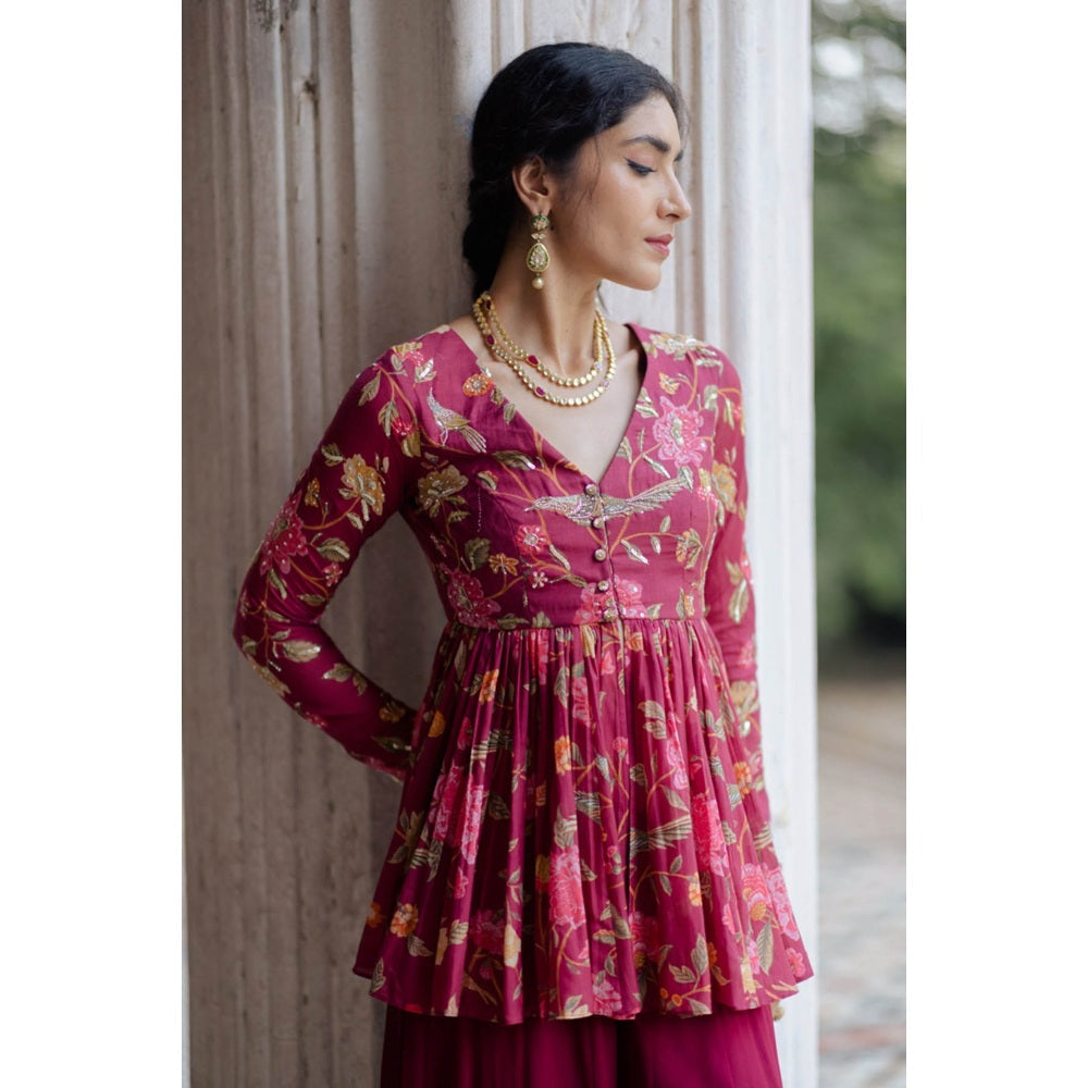 Paulmi & Harsh Jamuni Chintz Jal Printed Peplum Top with Palazzo (Set of 2)