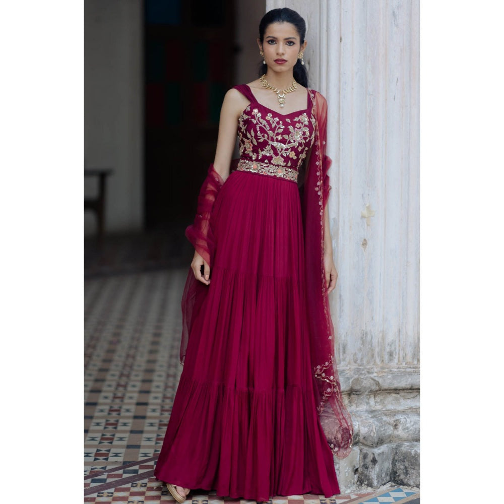 Paulmi & Harsh Jamuni Layered Maxi Dress (Set of 2)