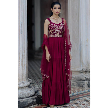 Paulmi & Harsh Jamuni Layered Maxi Dress (Set of 2)