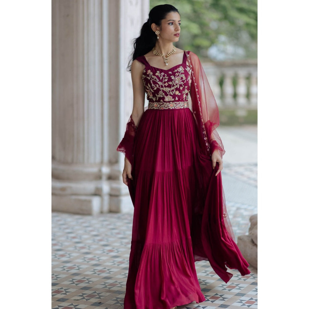 Paulmi & Harsh Jamuni Layered Maxi Dress (Set of 2)