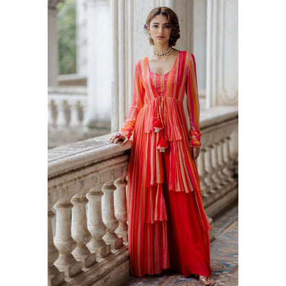 Paulmi & Harsh Layered Hand Painted Striped Cape (Set of 3)