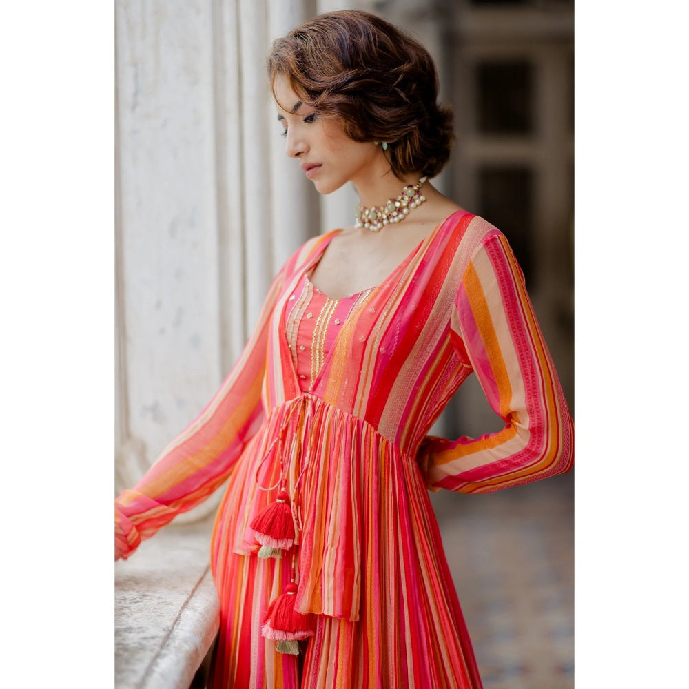 Paulmi & Harsh Layered Hand Painted Striped Cape (Set of 3)