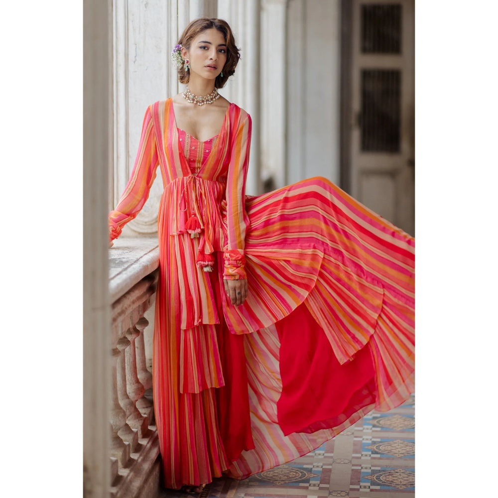 Paulmi & Harsh Layered Hand Painted Striped Cape (Set of 3)