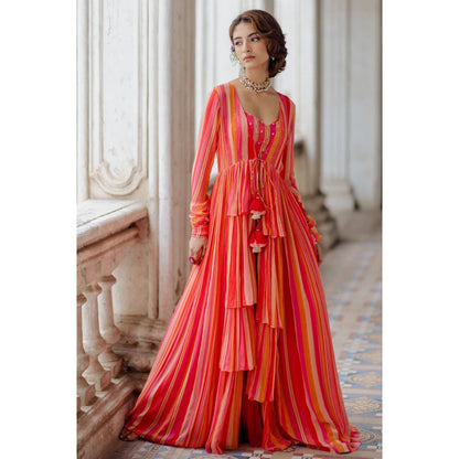 Paulmi & Harsh Layered Hand Painted Striped Cape (Set of 3)