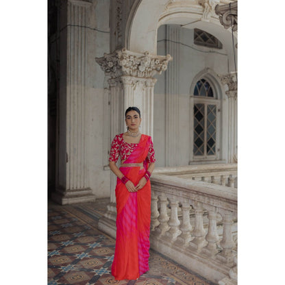 Paulmi & Harsh Red & Rani Ombre Pre-Stitched Saree with Blouse (Set of 3)