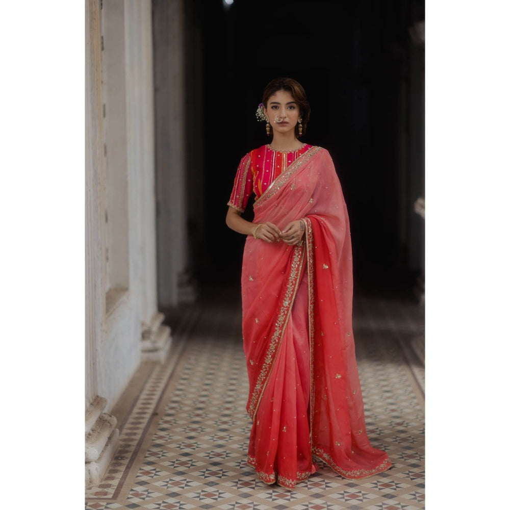 Paulmi & Harsh Rose Pink Ombre Saree with Blouse (Set of 2)