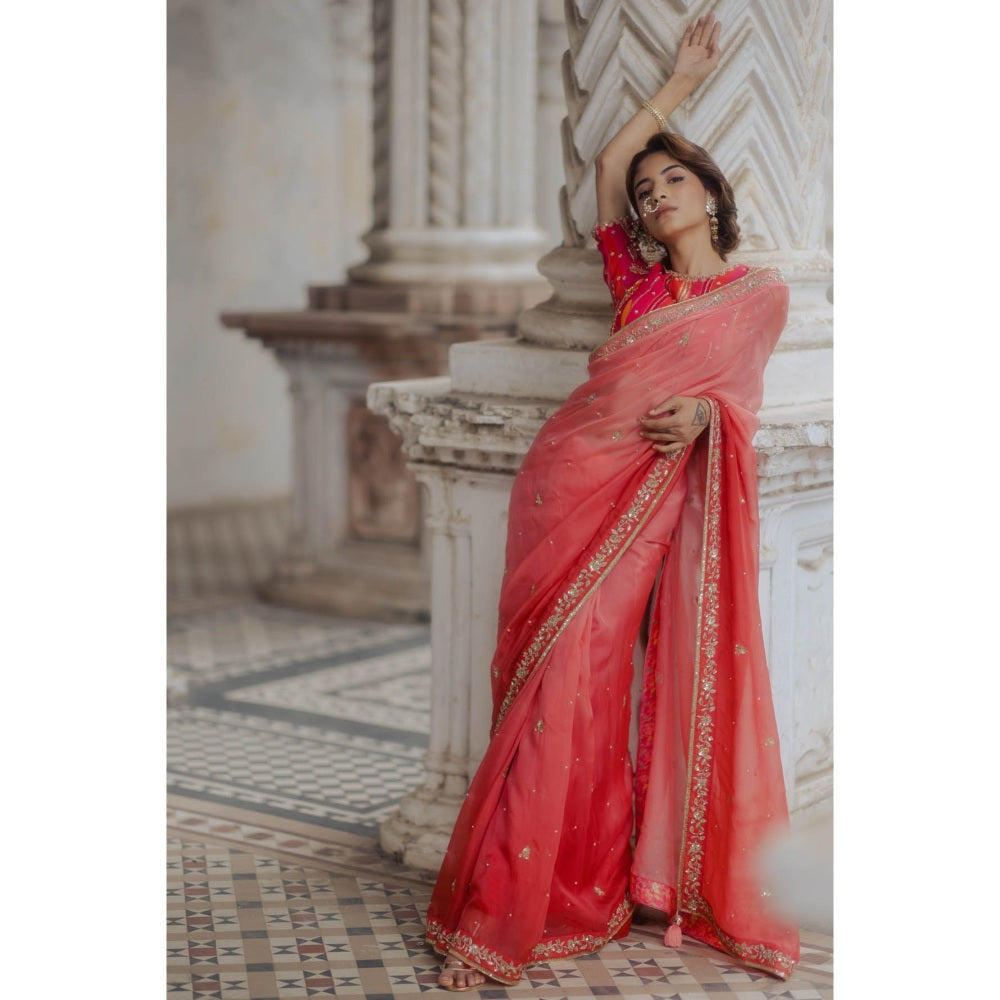 Paulmi & Harsh Rose Pink Ombre Saree with Blouse (Set of 2)