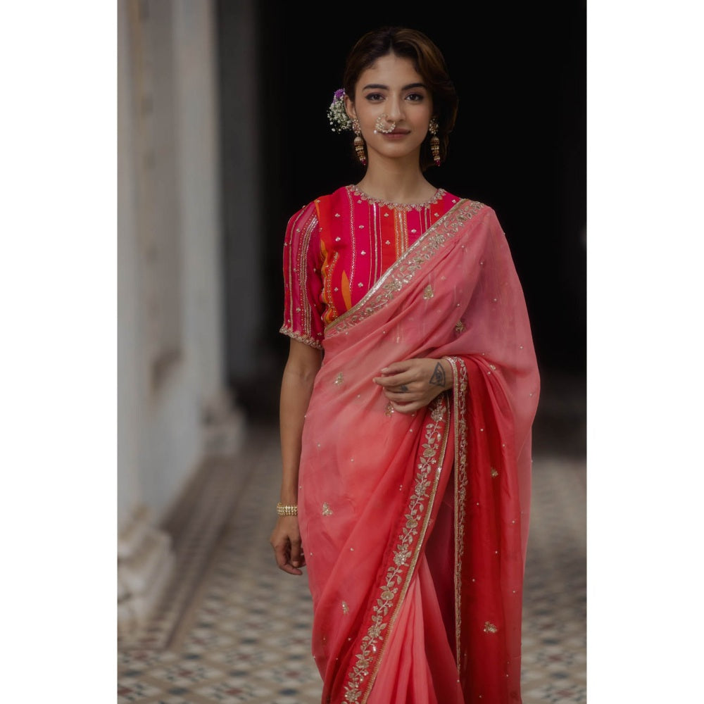 Paulmi & Harsh Rose Pink Ombre Saree with Blouse (Set of 2)