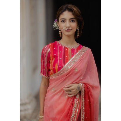 Paulmi & Harsh Rose Pink Ombre Saree with Blouse (Set of 2)