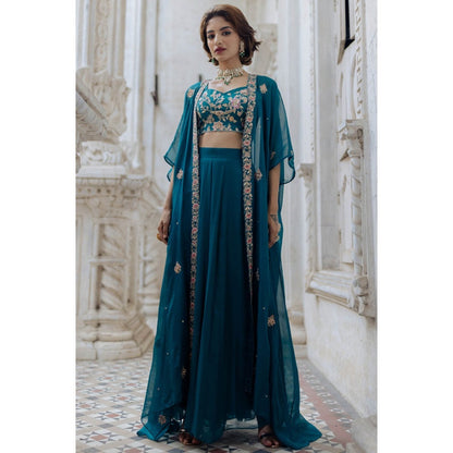 Paulmi & Harsh Teal Floral Cape (Set of 3)