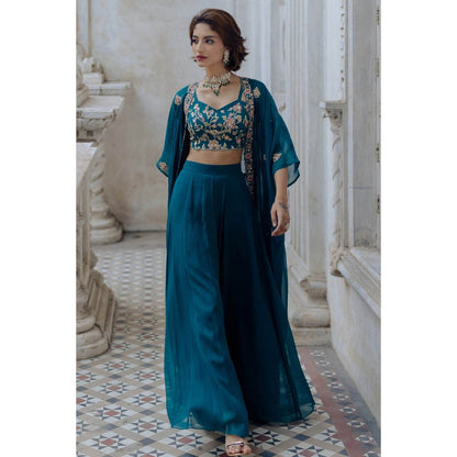 Paulmi & Harsh Teal Floral Cape (Set of 3)