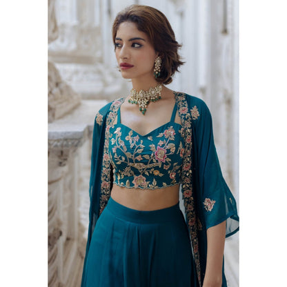 Paulmi & Harsh Teal Floral Cape (Set of 3)