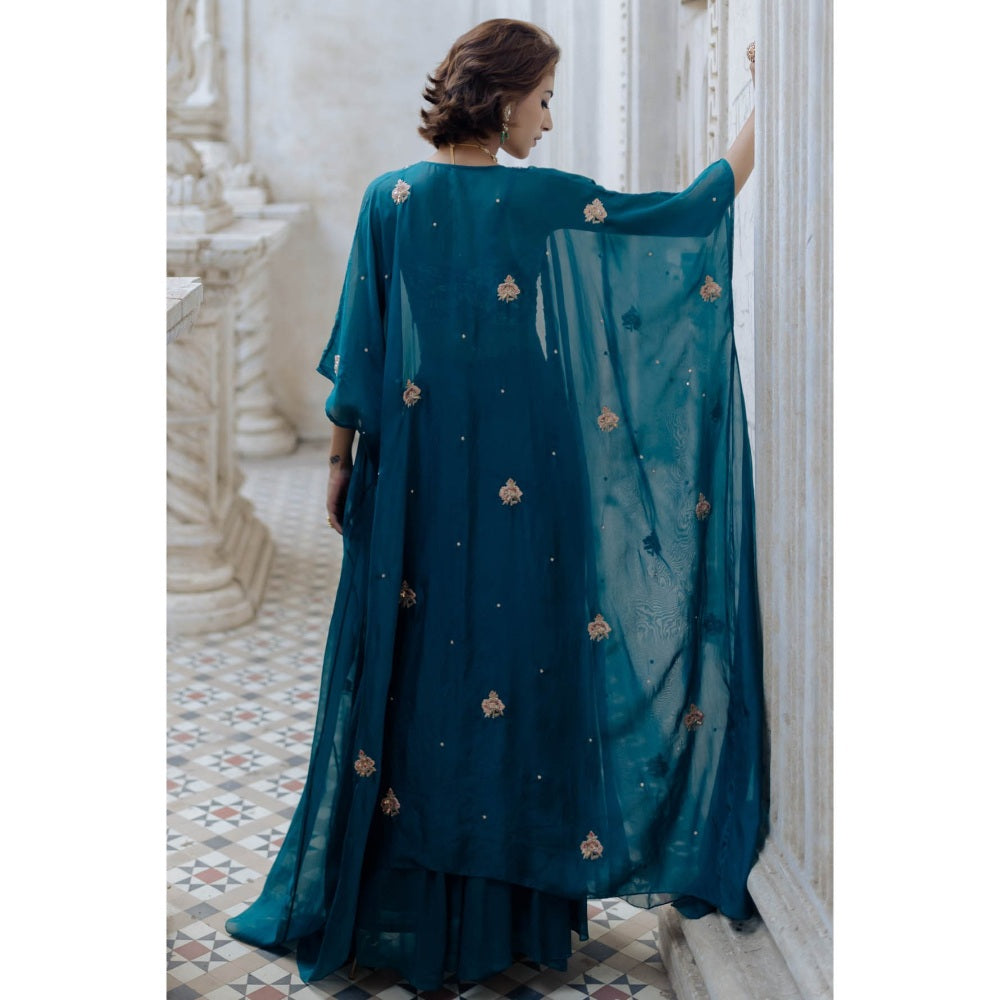 Paulmi & Harsh Teal Floral Cape (Set of 3)