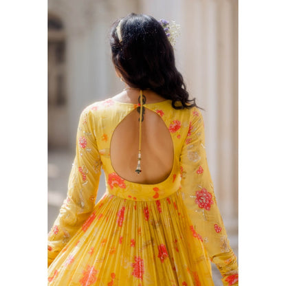 Paulmi & Harsh Sunshine Yellow Chintz Anarkali (Set of 2)