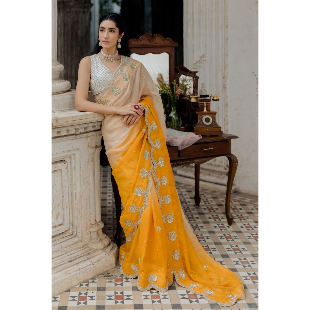 Paulmi & Harsh Milky Kesari Saree with Blouse (Set of 2)