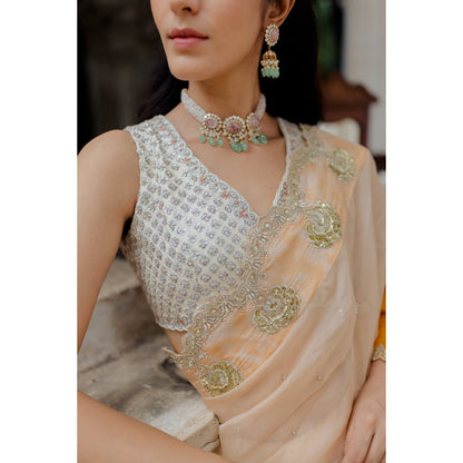 Paulmi & Harsh Milky Kesari Saree with Blouse (Set of 2)