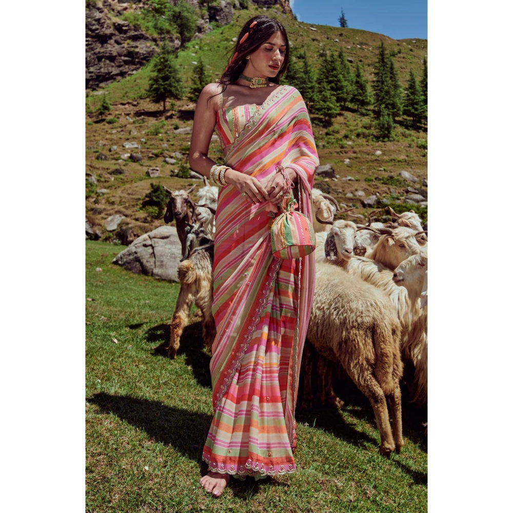 Paulmi & Harsh Multicoloured Striped Saree with Stitched Blouse