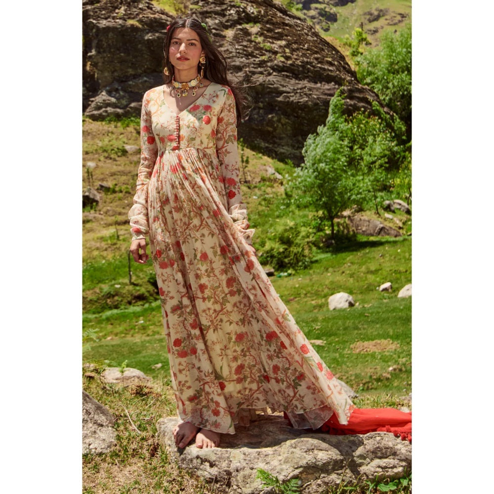 Paulmi & Harsh Off White Potli Anarkali with Churidar Sleeves & Dupatta (Set of 2)