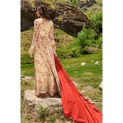 Paulmi & Harsh Off White Potli Anarkali with Churidar Sleeves & Dupatta (Set of 2)