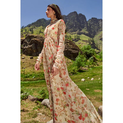 Paulmi & Harsh Off White Potli Anarkali with Churidar Sleeves & Dupatta (Set of 2)