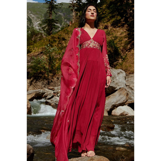 Paulmi & Harsh Wine Red Mix Anarkali (Set of 2)