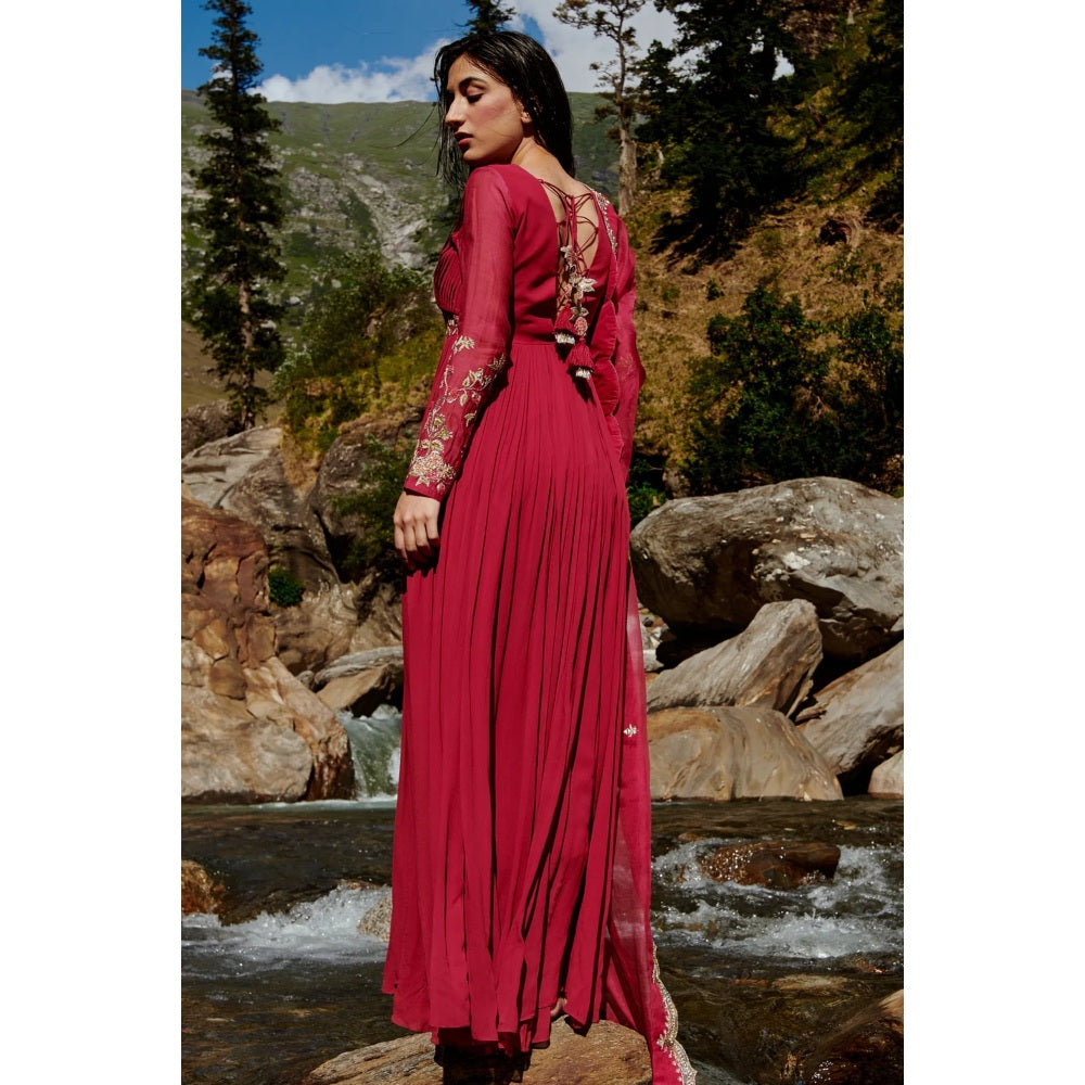 Paulmi & Harsh Wine Red Mix Anarkali (Set of 2)