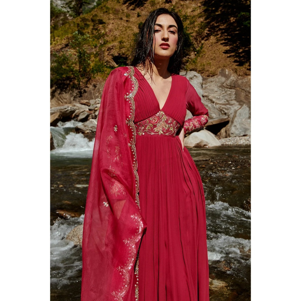 Paulmi & Harsh Wine Red Mix Anarkali (Set of 2)