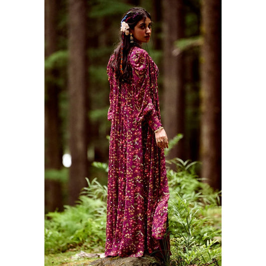 Paulmi & Harsh Grape Purple Leheriya Print Jacket (Set of 3)