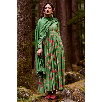 Paulmi & Harsh Fern Green Anarkali with Cotton Dupatta (Set of 2)