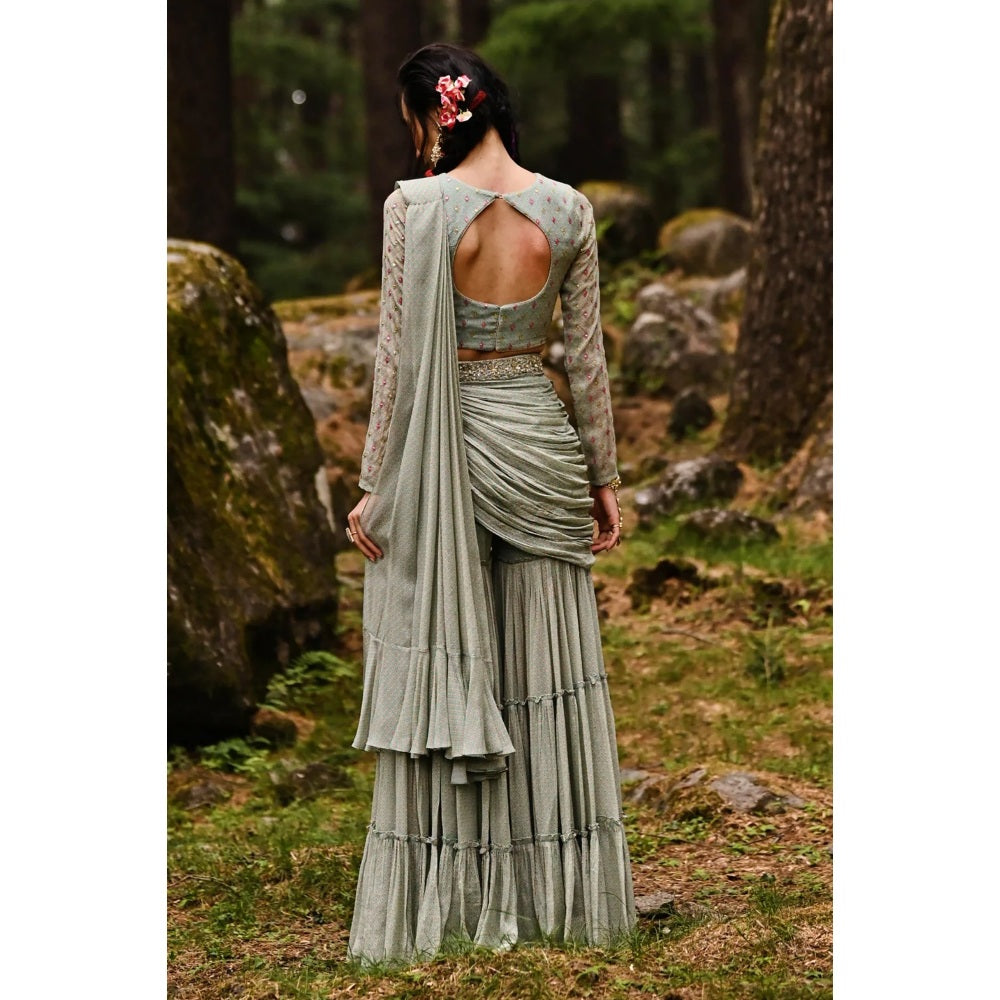 Paulmi & Harsh Flame Print Sharara Saree with Stitched Blouse