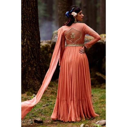 Paulmi & Harsh Sherbet Orange Draped Anarkali (Set of 2)