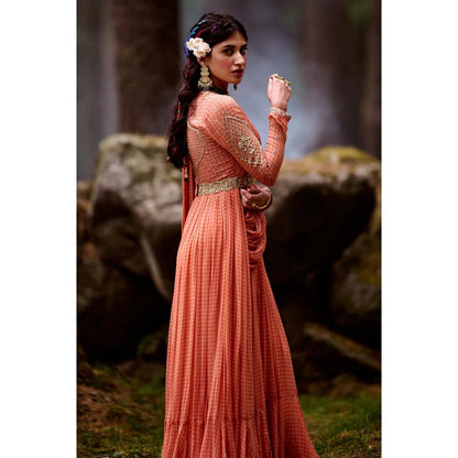 Paulmi & Harsh Sherbet Orange Draped Anarkali (Set of 2)