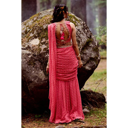 Paulmi & Harsh Palette Pink Pre Draped Saree with Stitched Blouse