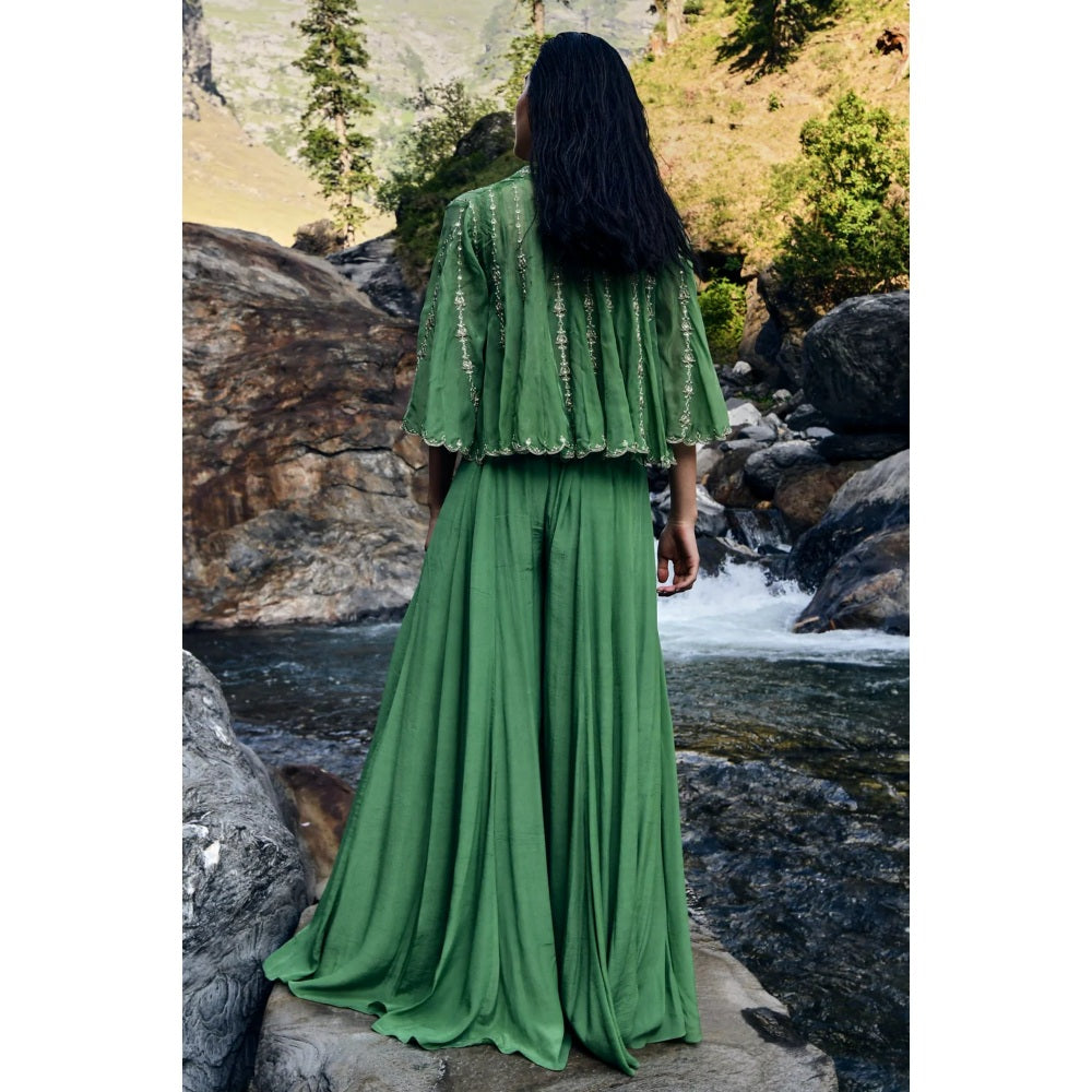 Paulmi & Harsh Fern Green Short Jacket with Blouse & Pants (Set of 3)