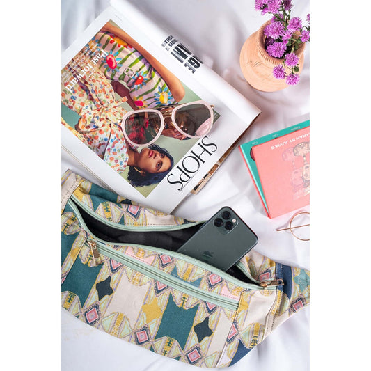 PS Accessories by Payal Singhal Payal Singhal Green Aztek Print Canvas Bumbag for Women & Men
