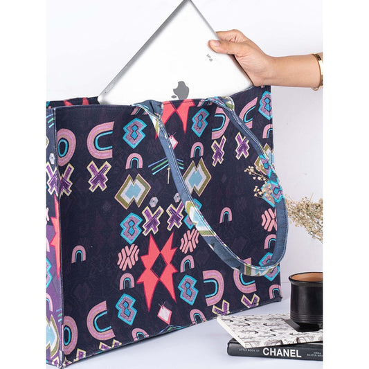 PS Accessories by Payal Singhal Payal Singhal Purple Ikat Star Print Canvas Tote Bag for Women