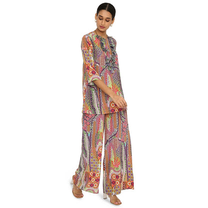 PS Pret by Payal Singhal Noorain African Print Crepe Top and Palazzo with Tasselled Necklace (Set of 3)