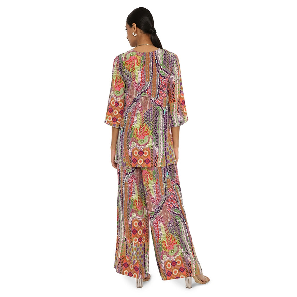 PS Pret by Payal Singhal Noorain African Print Crepe Top and Palazzo with Tasselled Necklace (Set of 3)