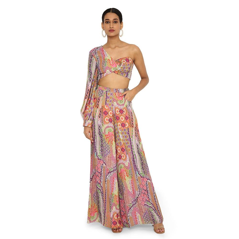 Payal Singhal Juveria African Print Crepe One Shoulder Top With Palazzo (Set Of 2)