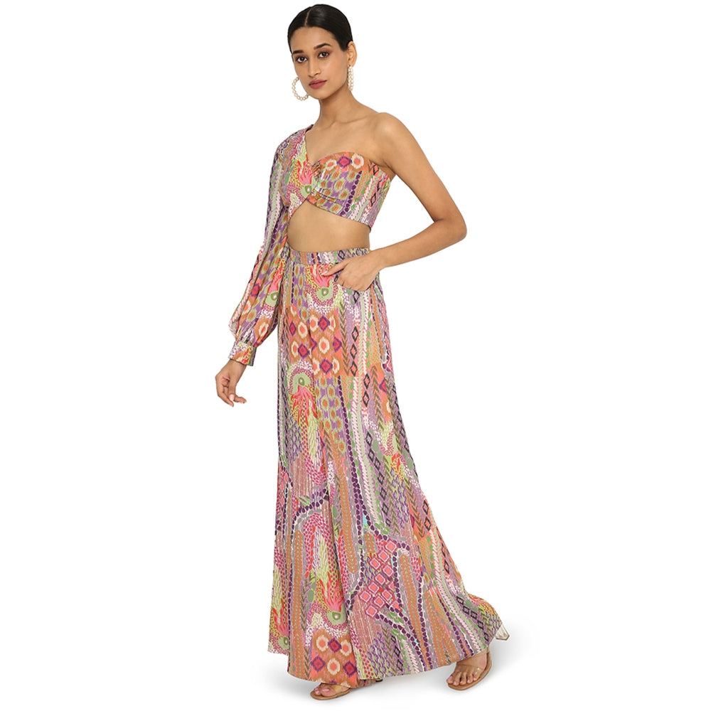 PS Pret by Payal Singhal Juveria African Print Crepe One Shoulder Top with Palazzo (Set of 2)