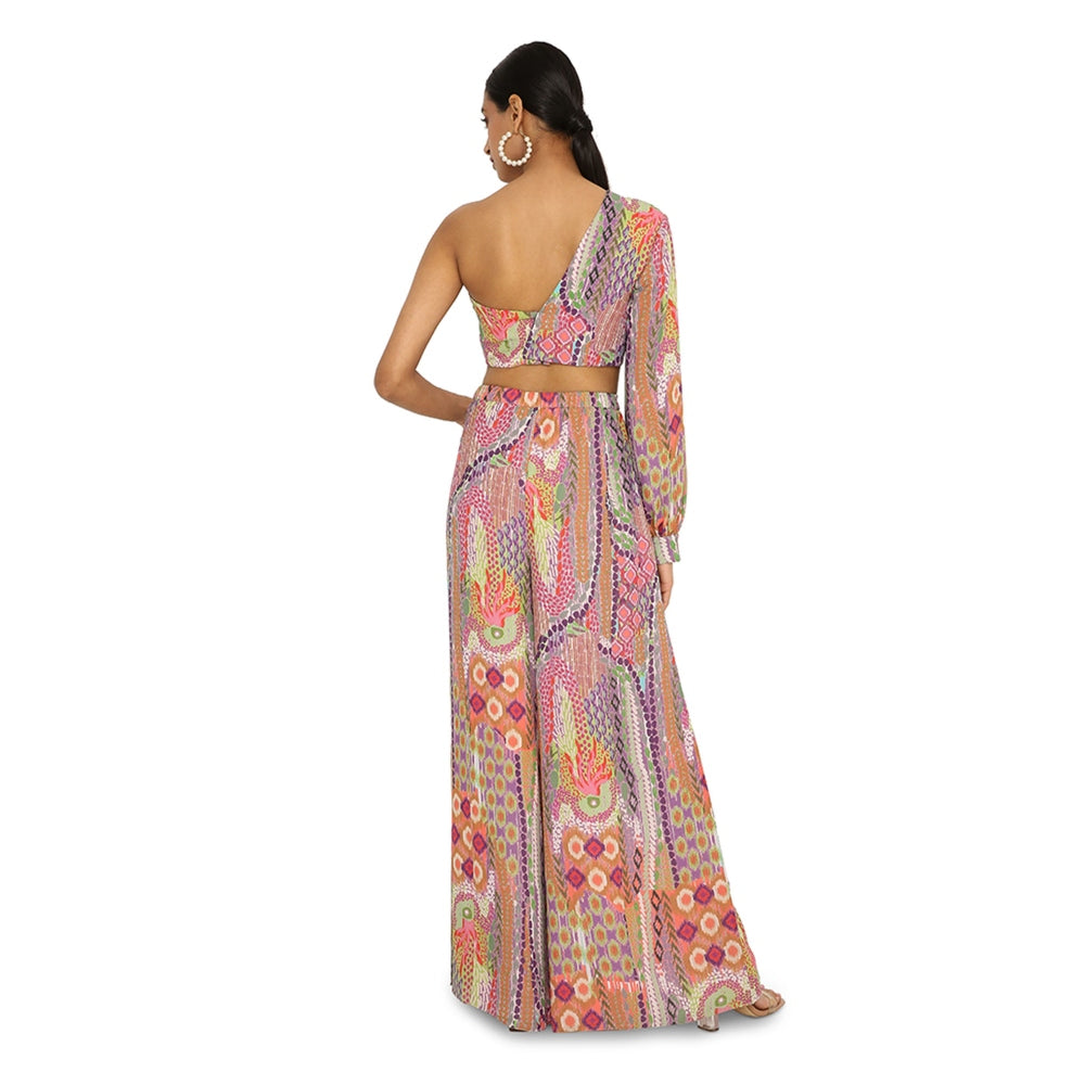 PS Pret by Payal Singhal Juveria African Print Crepe One Shoulder Top with Palazzo (Set of 2)