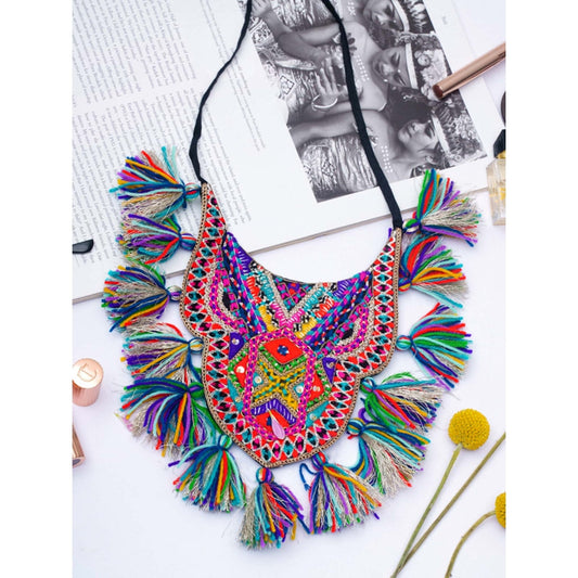 PS Accessories by Payal Singhal Payal Singhal Amritsar Multi Colour Embroidered Necklace with Tassels