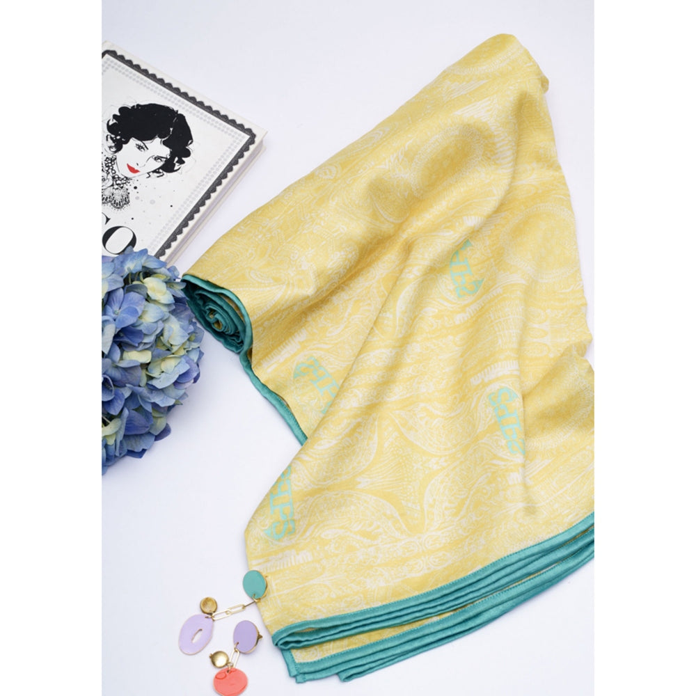 Payal Singhal Yellow Colour Ps Print Silkmul Full Width Scarf With Piping