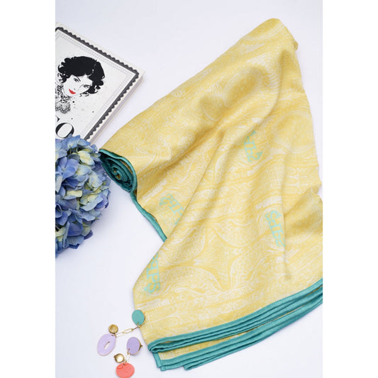 PS Accessories by Payal Singhal Payal Singhal Yellow Colour PS Print Silkmul Full Width Scarf with Piping