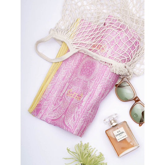 PS Accessories by Payal Singhal Payal Singhal Pink Colour PS Print Silkmul Full Width Scarf with Piping