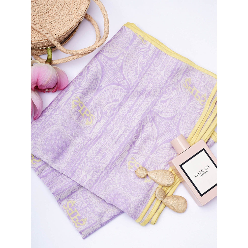 PS Accessories by Payal Singhal Payal Singhal Lilac Colour PS Print Silkmul Full Width Scarf with Piping